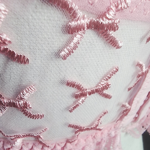 Sexy Pink bows Eyelet Lace Corset Topper Bra - Picture 7 of 10